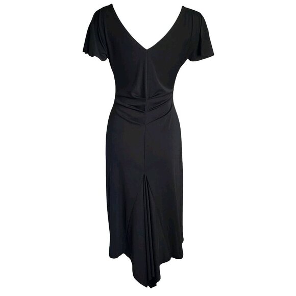 NEWPORT NEWS Solid All Black Short Sleeve Pullover V Neck Dress Womens Size 4 - Picture 4 of 6